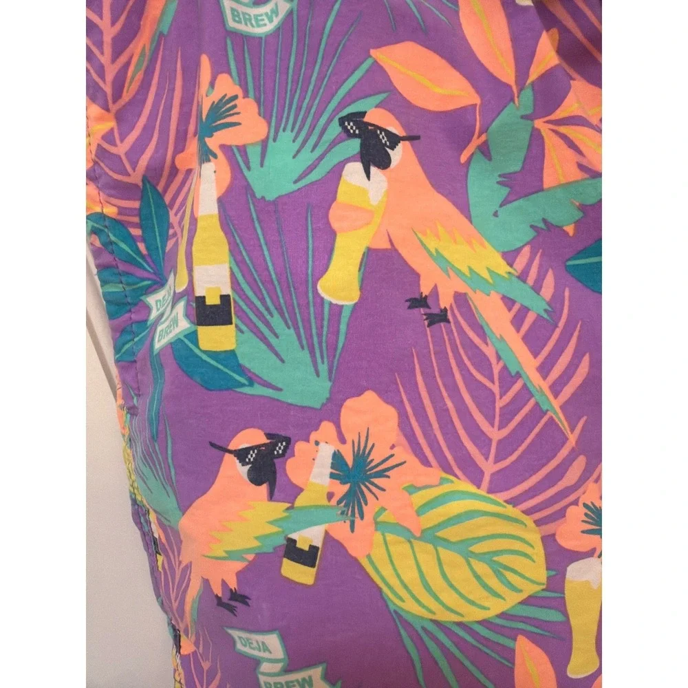 Party‎ Pants Mens Purple Deja Brew Tropical Parrot Beer Swim Trunks Size Medium